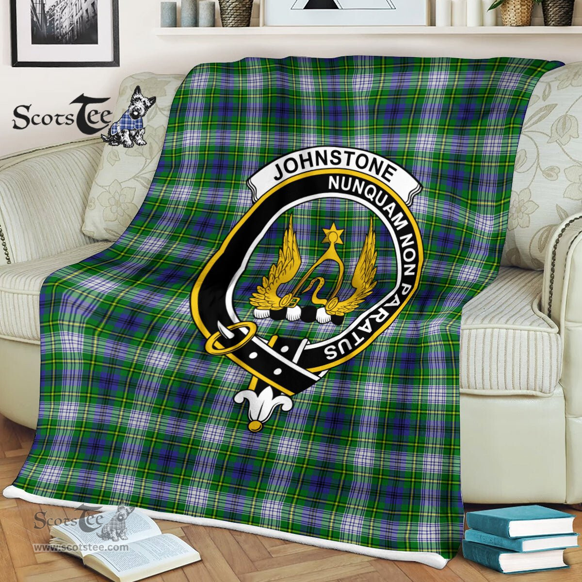 Plaid Blanket Johnston Dress Clan Crest Badge Tartan Blanket Scottish Green Plaid Throw Blanket Tartan Plaid Fleece Blanket