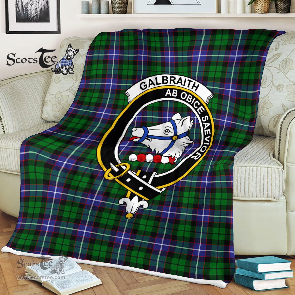 Plaid Blanket Galbraith Clan Crest Badge Tartan Blanket Scottish Green Plaid Throw Blanket Tartan Plaid Fleece Blanket