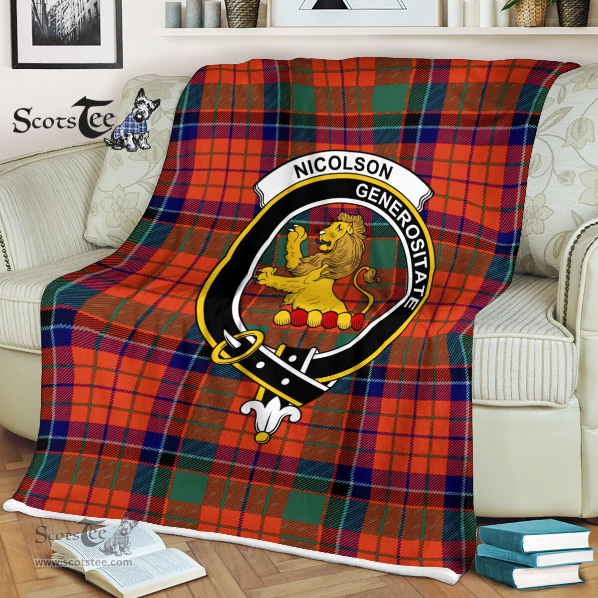Plaid Blanket Nicolson Ancient Clan Crest Badge Tartan Blanket Scottish Green Plaid Throw Blanket Tartan Plaid Fleece Blanket