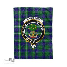 Hamilton Fleece Blanket Plaid Blanket Hamilton Hunting Clan Crest Badge Tartan Blanket Scottish Plaid Fleece Blanket