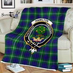 Hamilton Fleece Blanket Plaid Blanket Hamilton Hunting Clan Crest Badge Tartan Blanket Scottish Plaid Fleece Blanket
