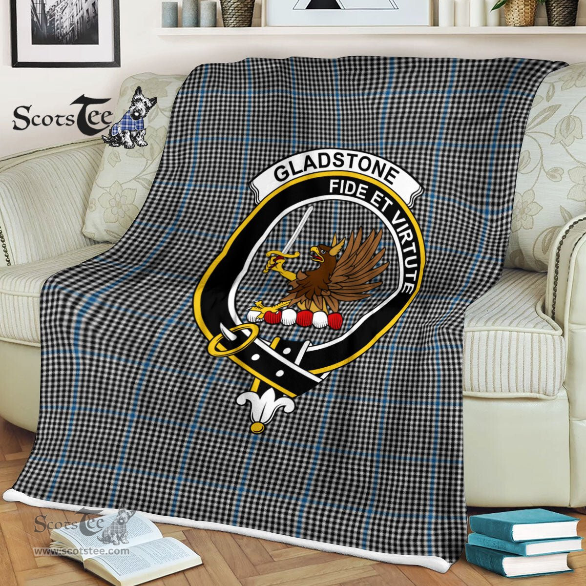 Plaid Blanket Gladstone Hunting Clan Crest Badge Tartan Blanket Scottish Green Plaid Throw Blanket Tartan Plaid Fleece Blanket