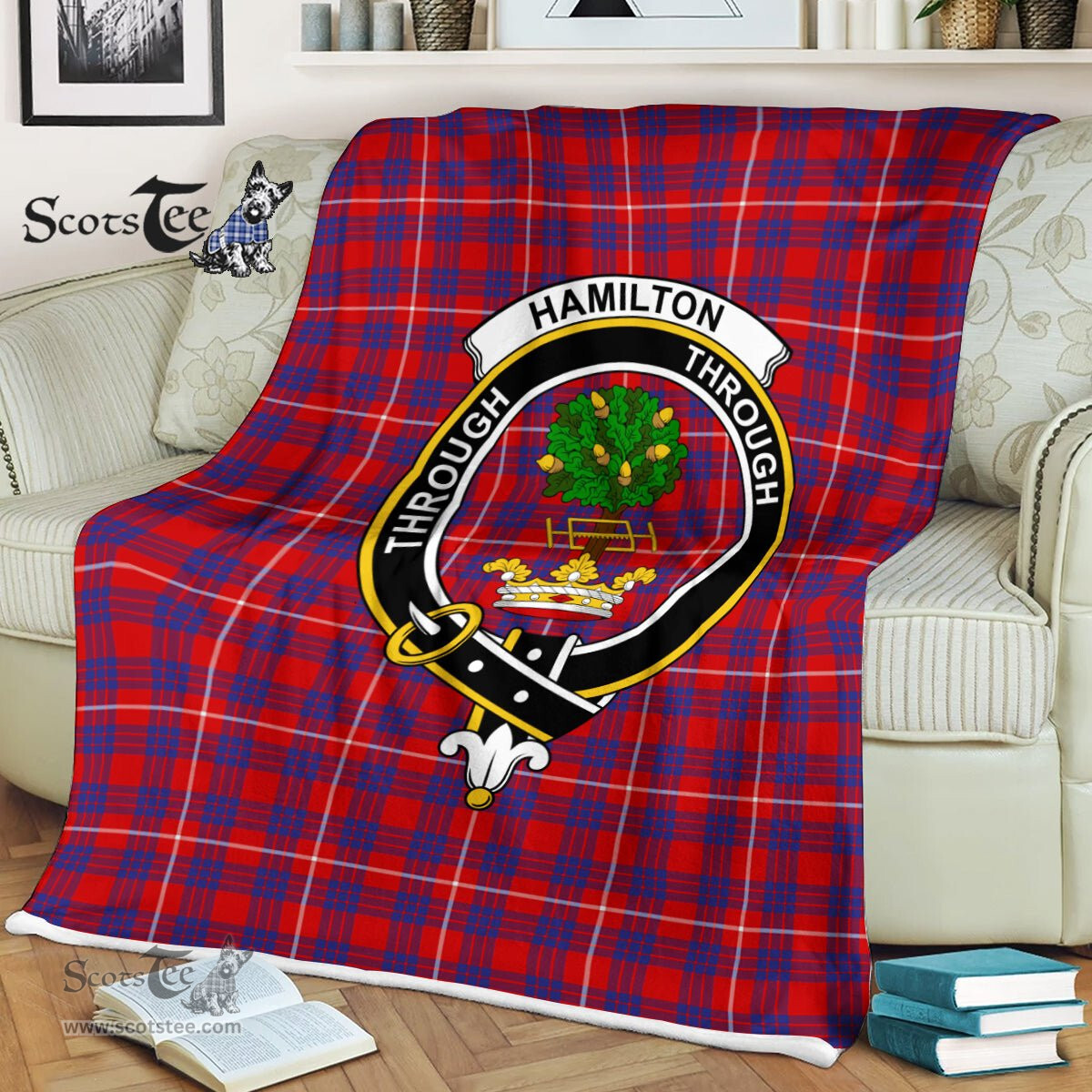 Hamilton Fleece Blanket Plaid Blanket Hamilton Clan Crest Badge Tartan Blanket Scottish Plaid Fleece Blanket