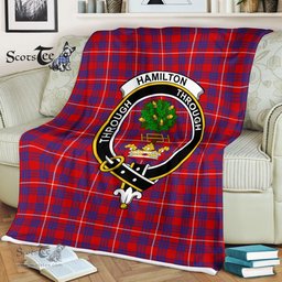 Hamilton Fleece Blanket Plaid Blanket Hamilton Clan Crest Badge Tartan Blanket Scottish Plaid Fleece Blanket