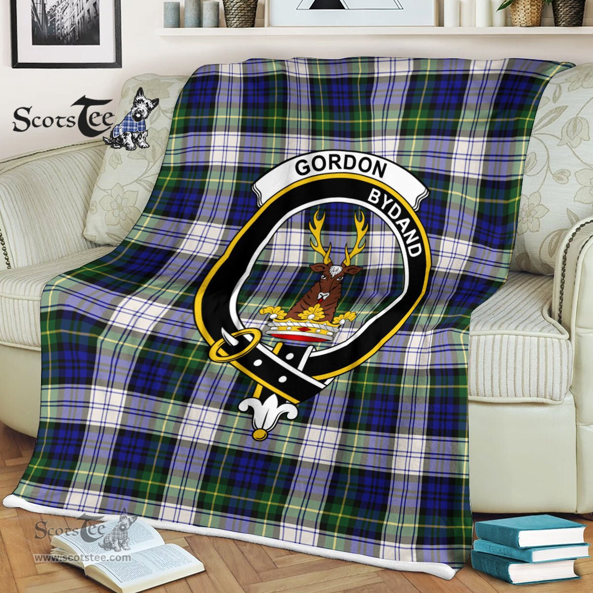 Plaid Blanket Gordon Dress Modern Clan Crest Badge Tartan Blanket Scottish Green Plaid Throw Blanket - Scotstee Shop