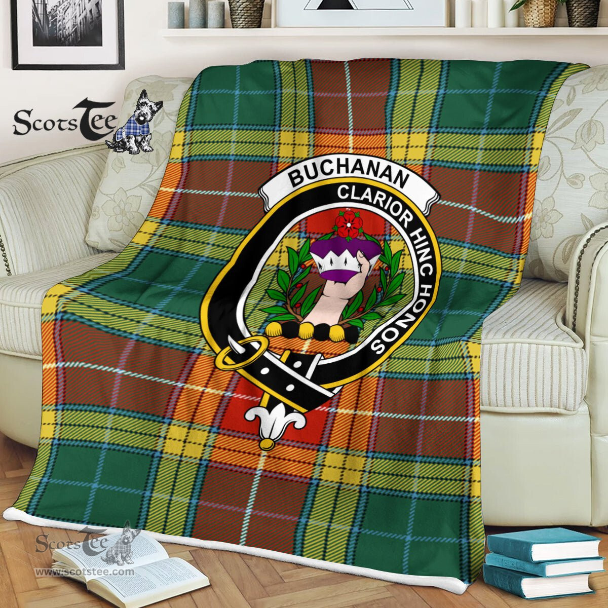 Plaid Blanket Buchanan Old Sett Clan Crest Badge Tartan Blanket Scottish Blue Plaid Throw Blanket Tartan Plaid Fleece Blanket
