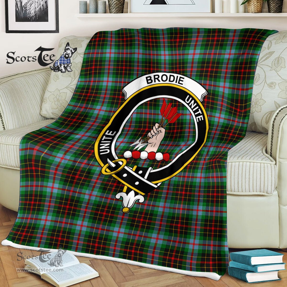 Plaid Blanket Brodie Clan Crest Badge Tartan Blanket Scottish Blue Plaid Throw Blanket Tartan Plaid Fleece Blanket