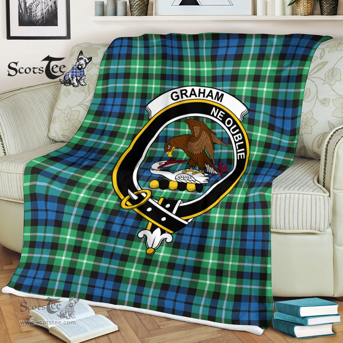 Plaid Blanket Graham Of Montrose Ancient Clan Crest Badge Tartan Blanket Scottish Plaid Throw Blanket - Scotstee Shop
