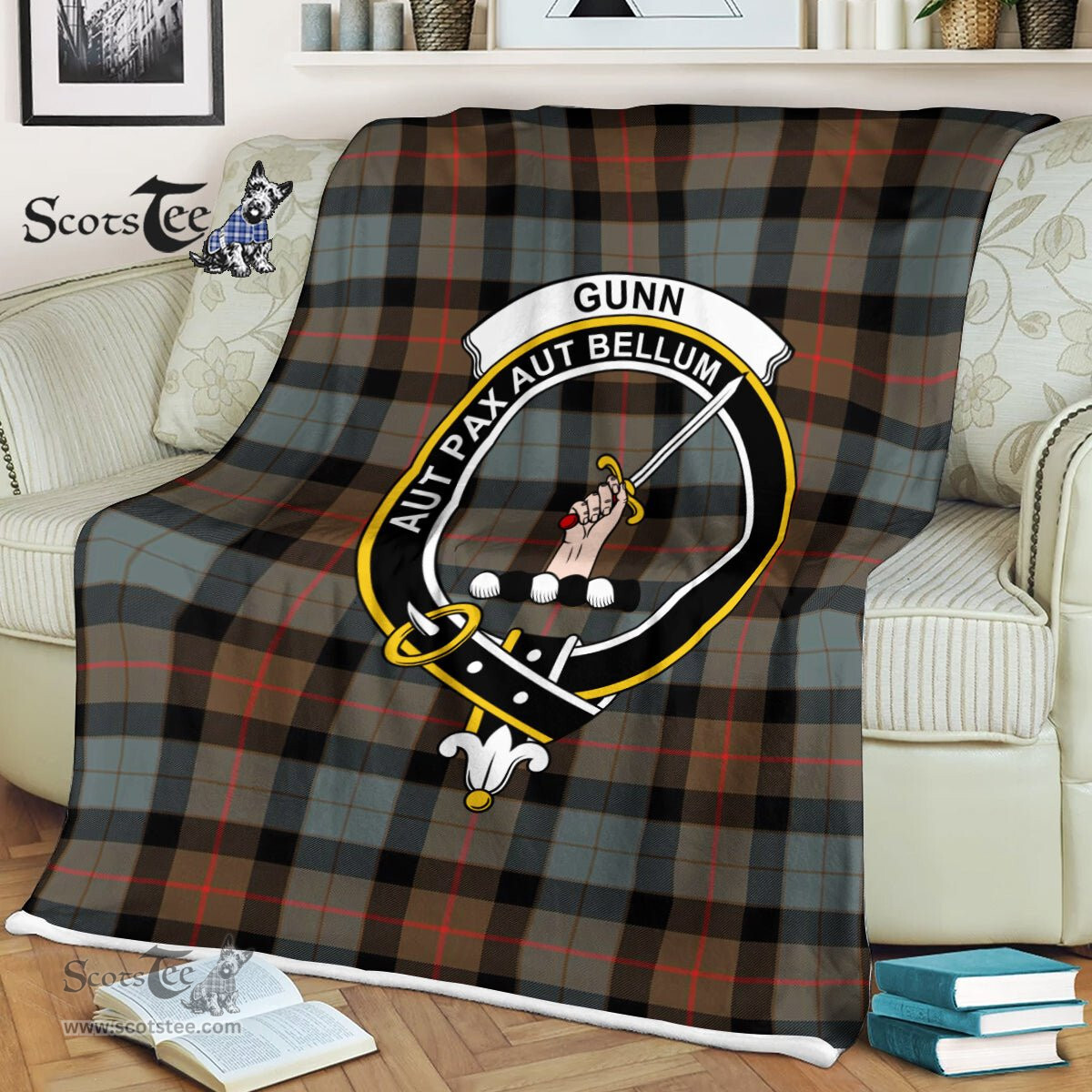Plaid Blanket Gunn Weathered Clan Crest Badge Tartan Blanket Scottish Green Plaid Throw Blanket Tartan Plaid Fleece Blanket