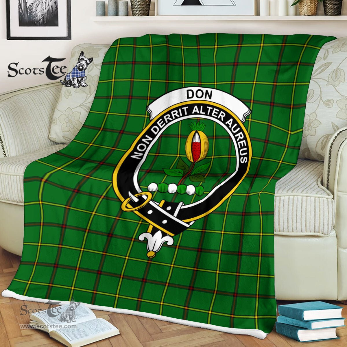 Plaid Blanket Don Clan Crest Badge Tartan Blanket Scottish Green Plaid Throw Blanket Tartan Plaid Fleece Blanket