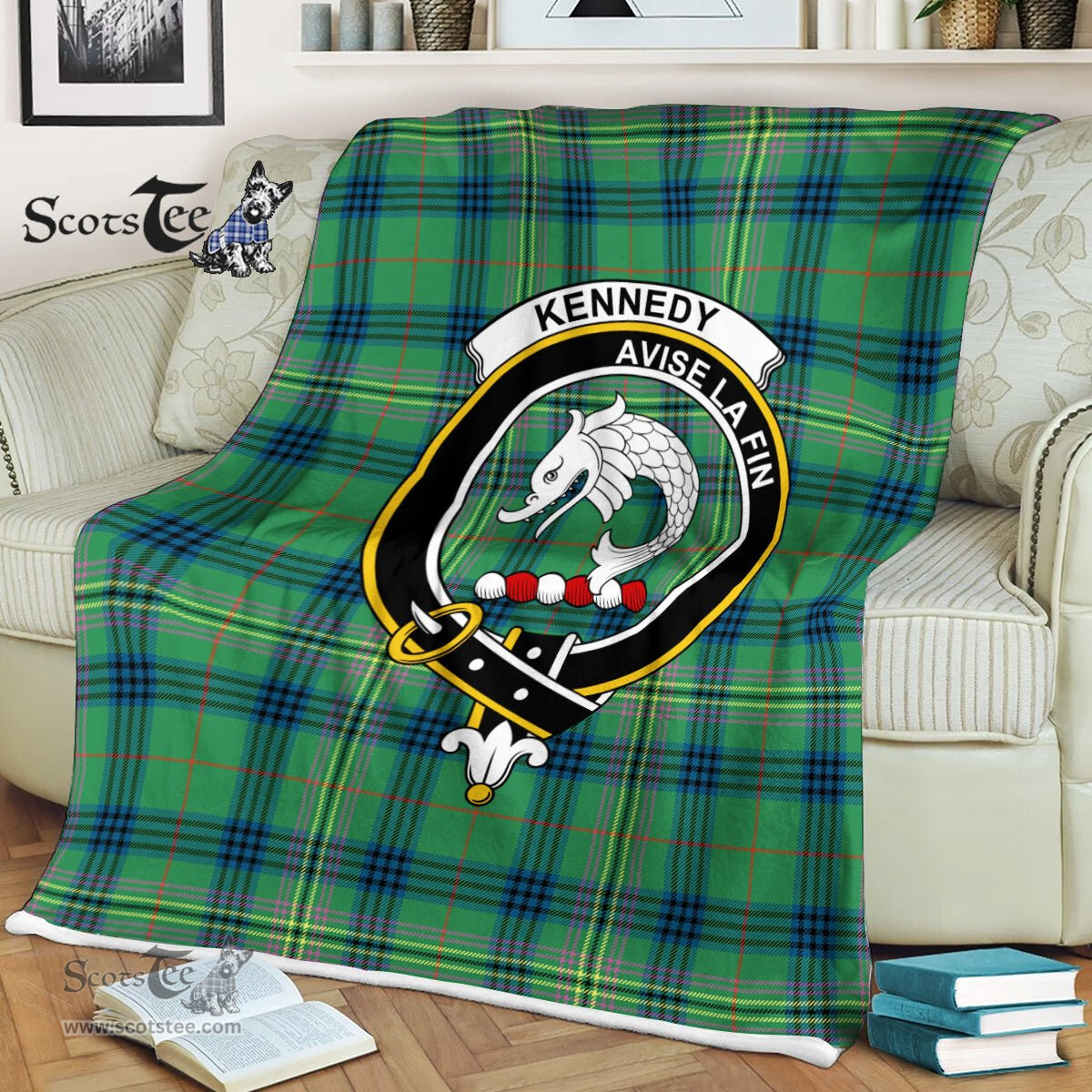 Plaid Blanket Kennedy Ancient Clan Crest Badge Tartan Blanket Scottish Green Plaid Throw Blanket Tartan Plaid Fleece Blanket