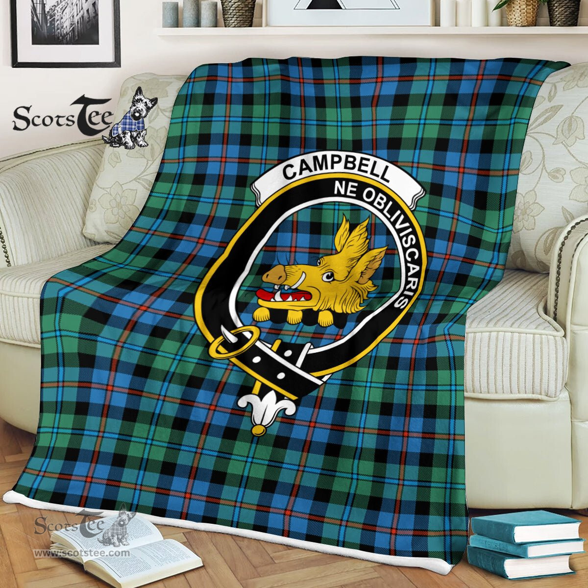 Plaid Blanket Campbell Of Cawdor Ancient Clan Crest Badge Tartan Blanket Scottish Green Plaid Throw Blanket - Scotstee Shop