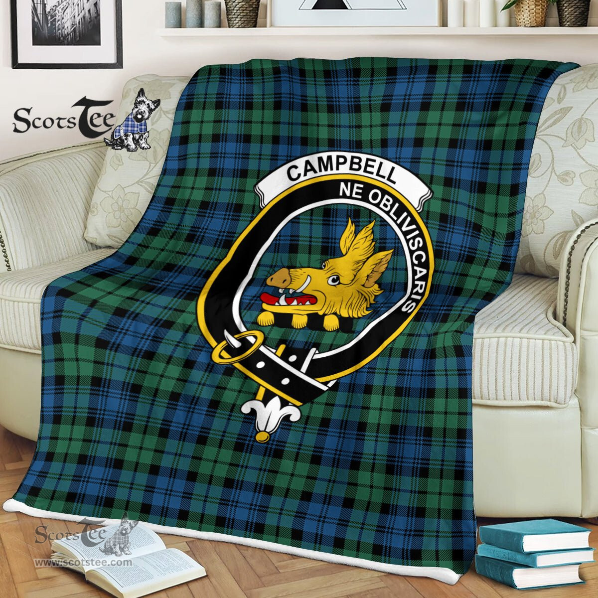 Plaid Blanket Campbell Ancient Clan Crest Badge Tartan Blanket Scottish Green Plaid Throw Blanket Tartan Plaid Fleece Blanket