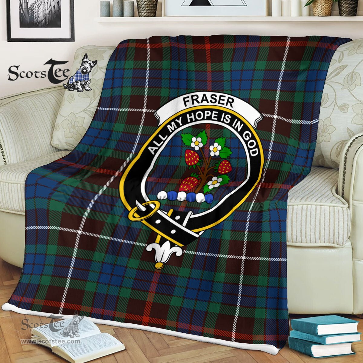 Plaid Blanket Fraser Hunting Ancient Clan Crest Badge Tartan Blanket Scottish Green Plaid Throw Blanket Tartan Plaid Fleece Blanket