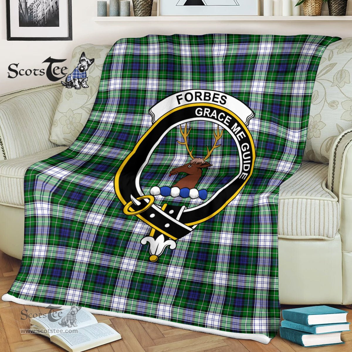 Plaid Blanket Forbes Dress Clan Crest Badge Tartan Blanket Scottish Green Plaid Throw Blanket Tartan Plaid Fleece Blanket