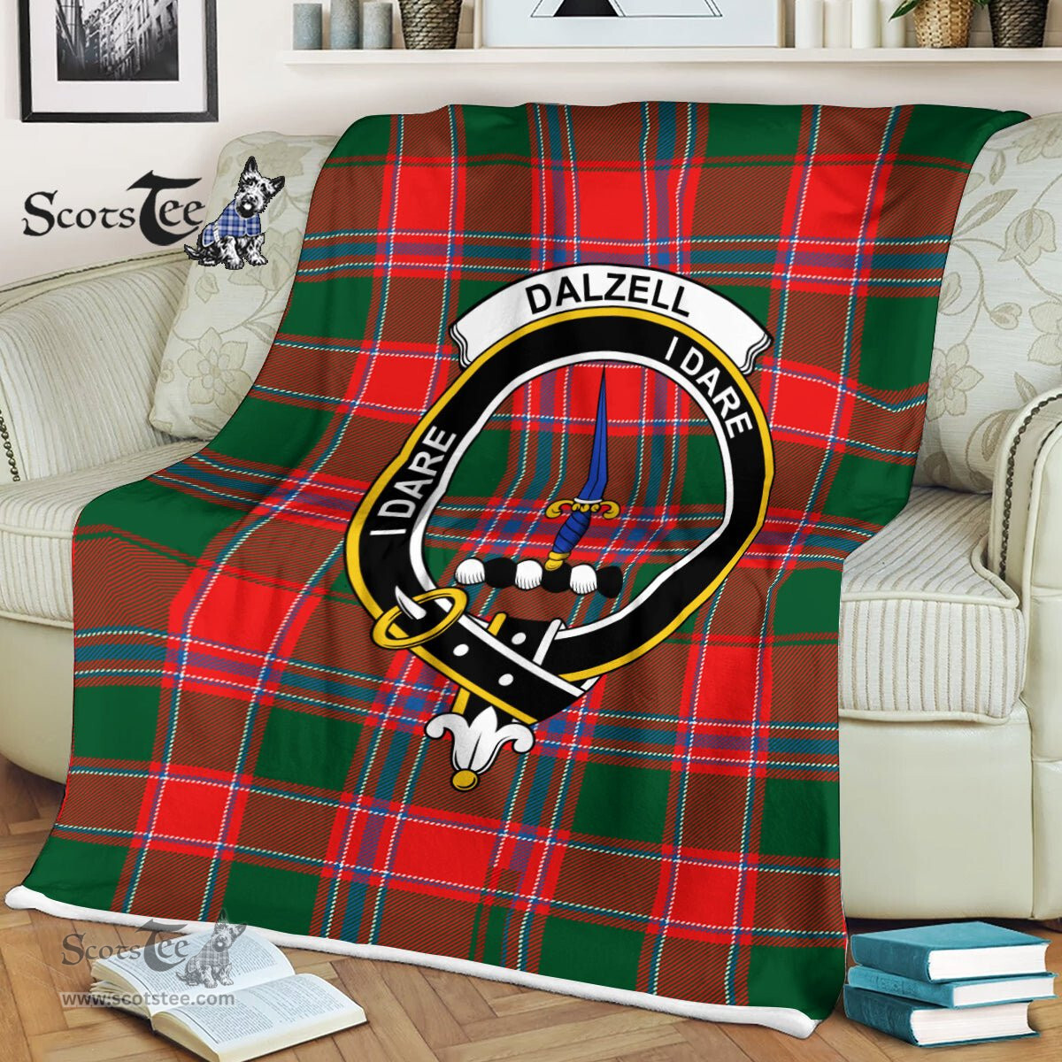 Plaid Blanket Dalzell Clan Crest Badge Tartan Blanket Scottish Green Plaid Throw Blanket Tartan Plaid Fleece Blanket