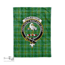Plaid Blanket Cranstoun Ancient Clan Crest Badge Tartan Blanket Scottish Green Plaid Throw Blanket - Scotstee Shop