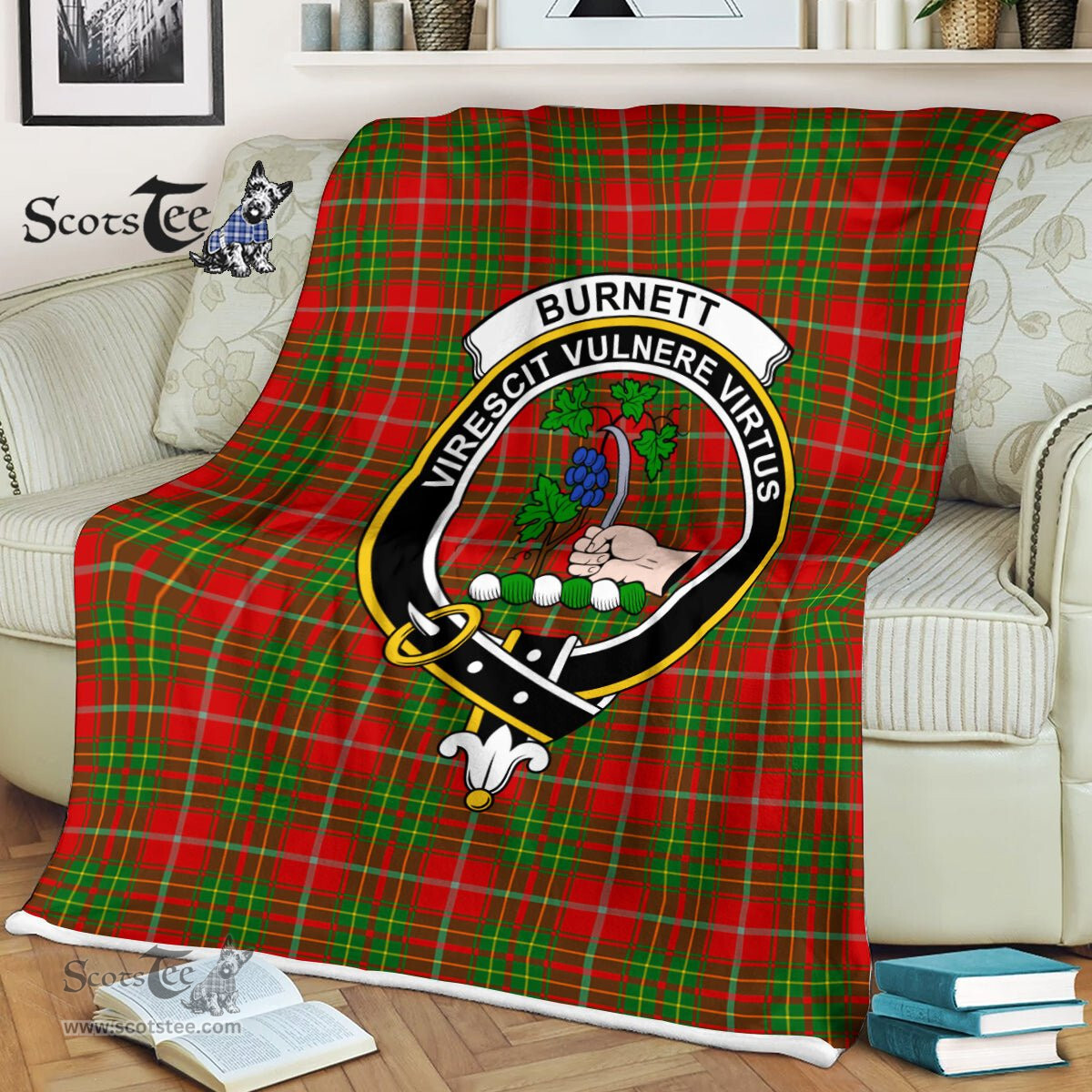 Plaid Blanket Burnett Clan Crest Badge Tartan Blanket Scottish Blue Plaid Throw Blanket Tartan Plaid Fleece Blanket