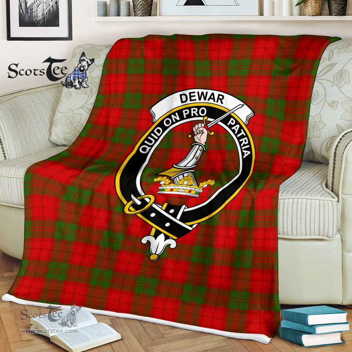 Plaid Blanket Dewar Clan Crest Badge Tartan Blanket Scottish Green Plaid Throw Blanket Tartan Plaid Fleece Blanket
