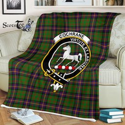 Plaid Blanket Cochrane Clan Crest Badge Tartan Blanket Scottish Green Plaid Throw Blanket Tartan Plaid Fleece Blanket