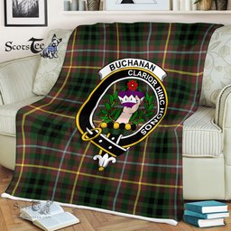 Plaid Blanket Buchanan Hunting Clan Crest Badge Tartan Blanket Scottish Blue Plaid Throw Blanket Tartan Plaid Fleece Blanket