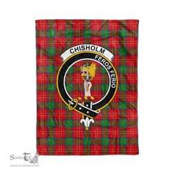 Plaid Blanket Chisholm Clan Crest Badge Tartan Blanket Scottish Green Plaid Throw Blanket Tartan Plaid Fleece Blanket