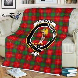 Plaid Blanket Chisholm Clan Crest Badge Tartan Blanket Scottish Green Plaid Throw Blanket Tartan Plaid Fleece Blanket