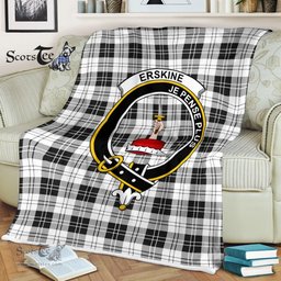 Plaid Blanket Erskine Black And White Clan Crest Badge Tartan Blanket Scottish Green Plaid Throw Blanket - Scotstee Shop