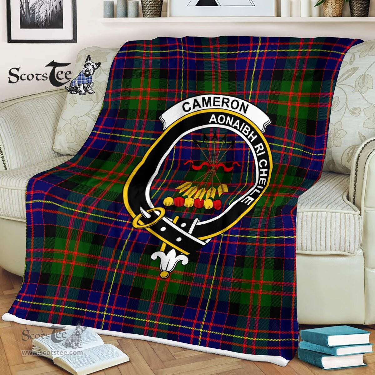 Plaid Blanket Cameron Of Erracht Modern Clan Crest Badge Tartan Blanket Scottish Green Plaid Throw Blanket - Scotstee Shop