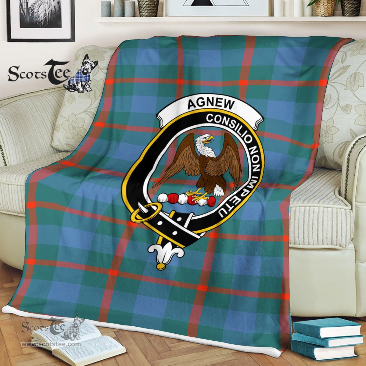 Plaid Blanket Agnew Ancient Clan Crest Badge Tartan Blanket Scottish Blue Plaid Throw Blanket Tartan Plaid Fleece Blanket