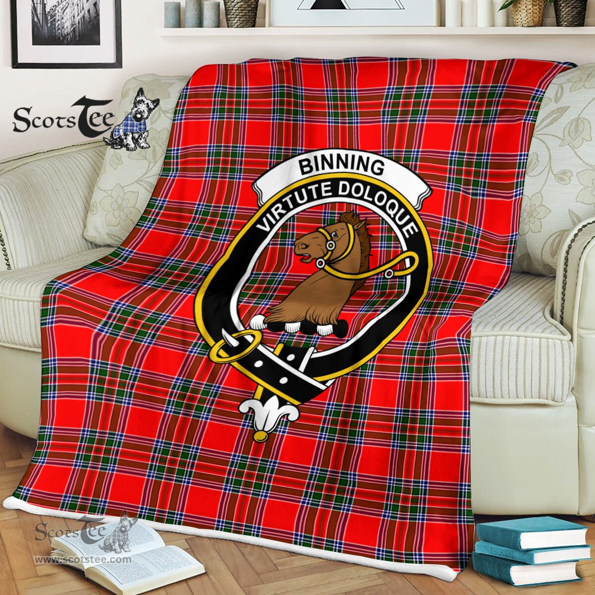 Plaid Blanket Binning Clan Crest Badge Tartan Blanket Scottish Blue Plaid Throw Blanket Tartan Plaid Fleece Blanket
