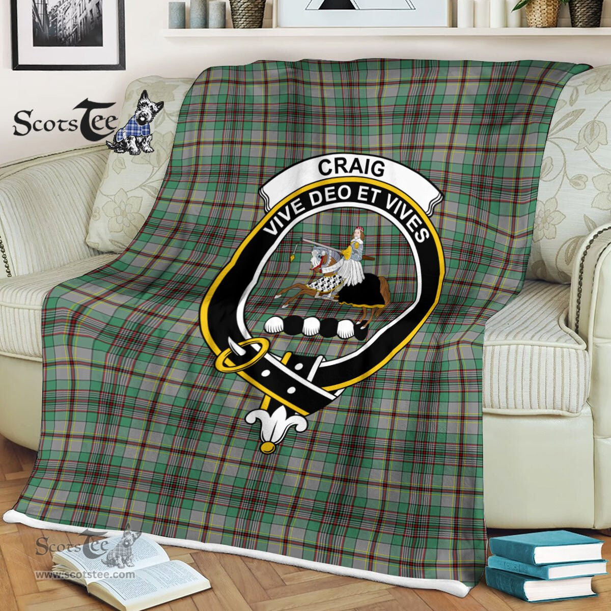 Plaid Blanket Craig Clan Crest Badge Tartan Blanket Scottish Green Plaid Throw Blanket Tartan Plaid Fleece Blanket