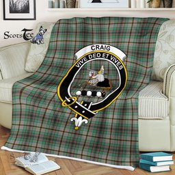 Plaid Blanket Craig Clan Crest Badge Tartan Blanket Scottish Green Plaid Throw Blanket Tartan Plaid Fleece Blanket