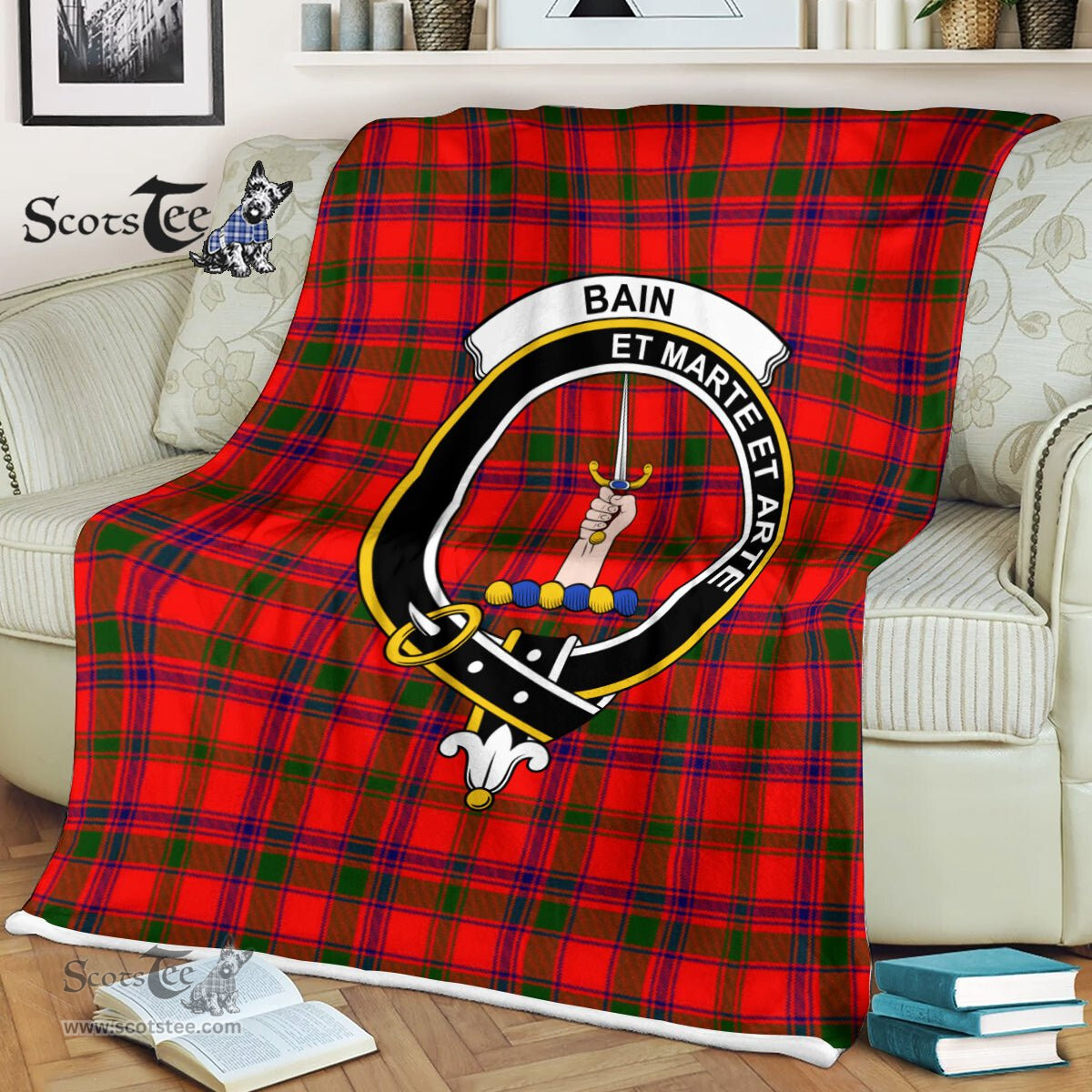 Plaid Blanket Bain Clan Crest Badge Tartan Blanket Scottish Blue Plaid Throw Blanket Tartan Plaid Fleece Blanket