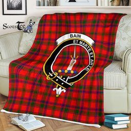 Plaid Blanket Bain Clan Crest Badge Tartan Blanket Scottish Blue Plaid Throw Blanket Tartan Plaid Fleece Blanket