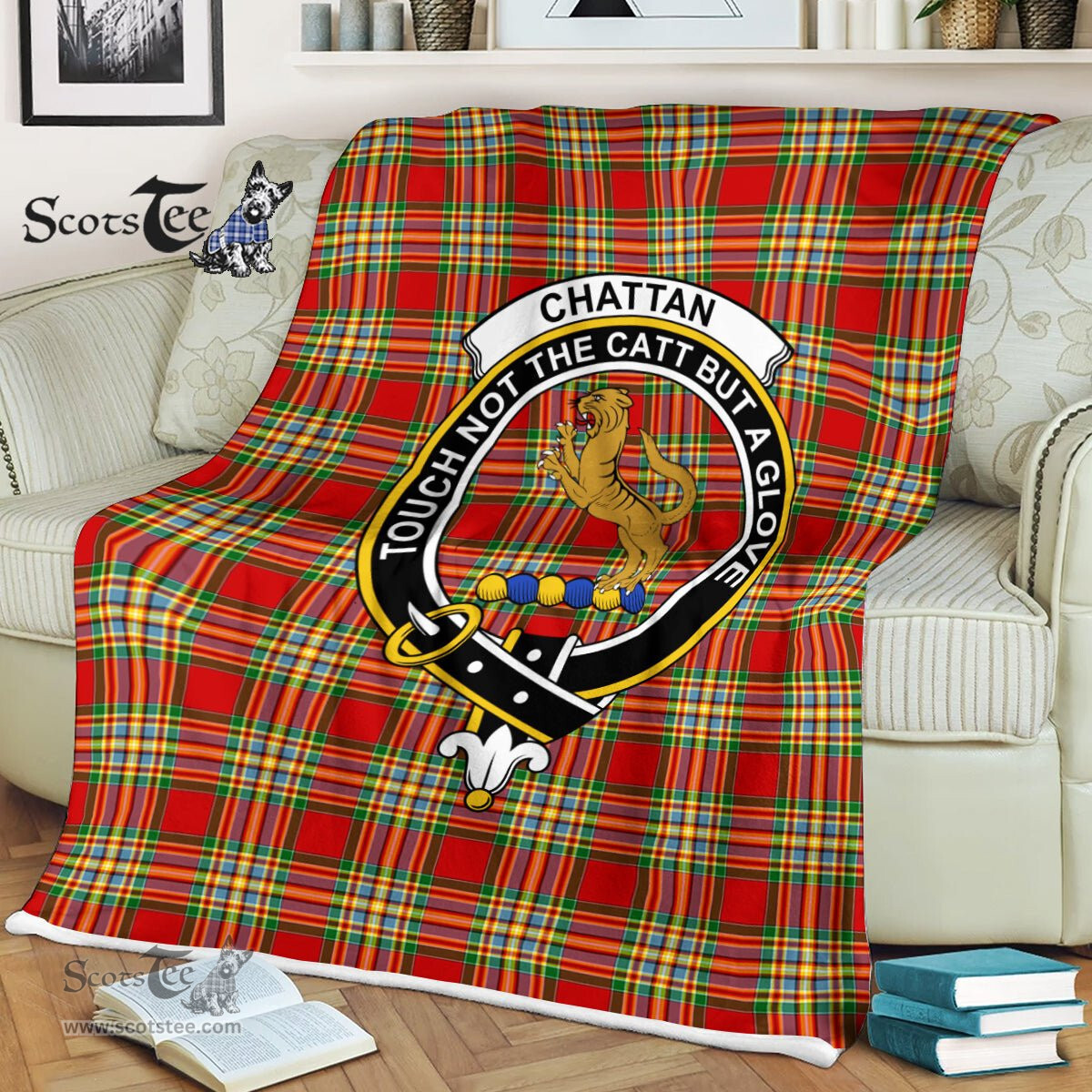 Plaid Blanket Chattan Clan Crest Badge Tartan Blanket Scottish Green Plaid Throw Blanket Tartan Plaid Fleece Blanket