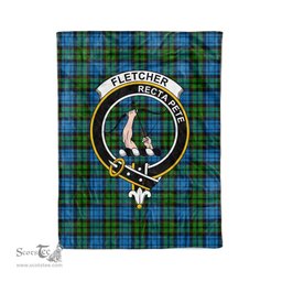 Plaid Blanket Fletcher Clan Crest Badge Tartan Blanket Scottish Green Plaid Throw Blanket Tartan Plaid Fleece Blanket