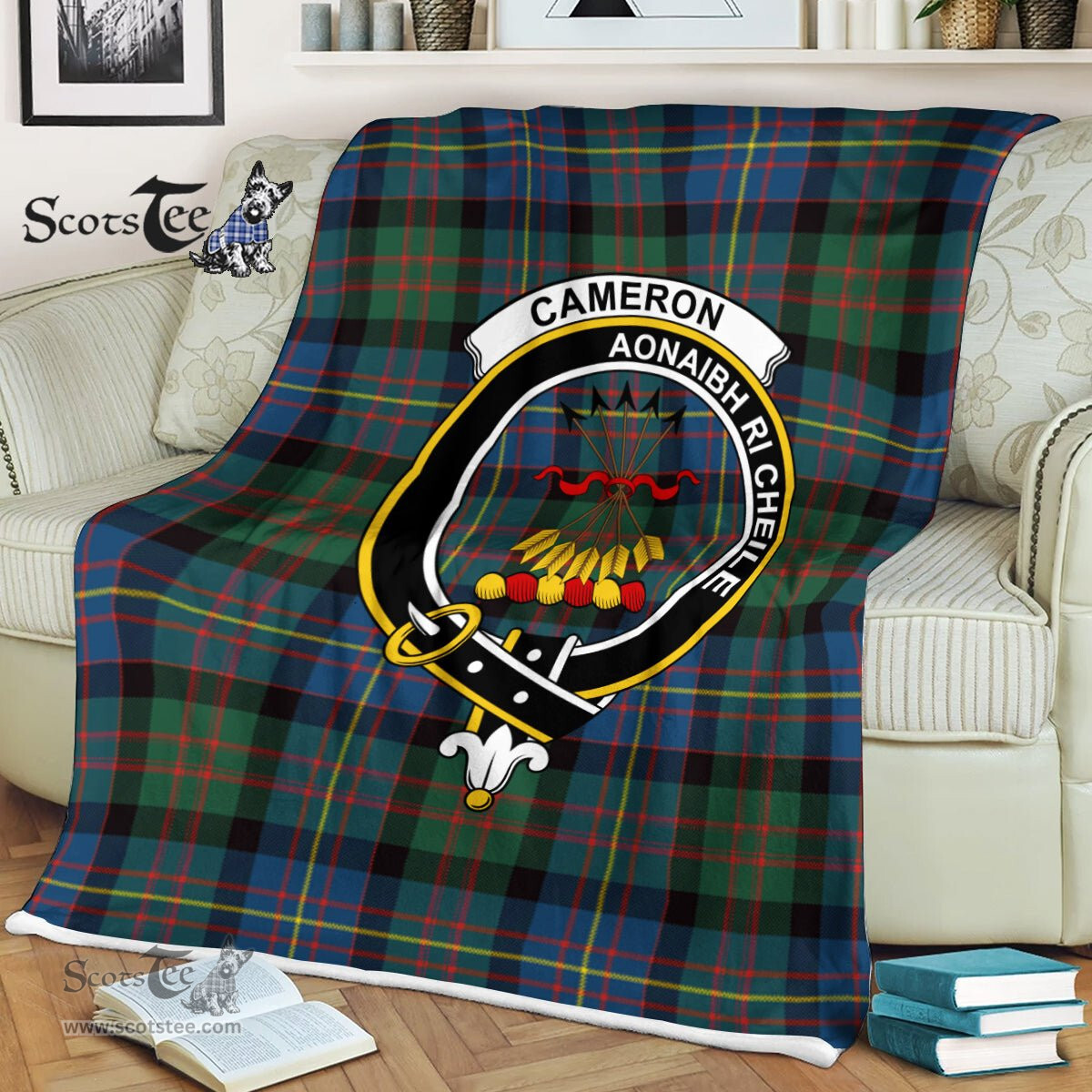 Plaid Blanket Cameron Of Erracht Ancient Clan Crest Badge Tartan Blanket Scottish Green Plaid Throw Blanket - Scotstee Shop