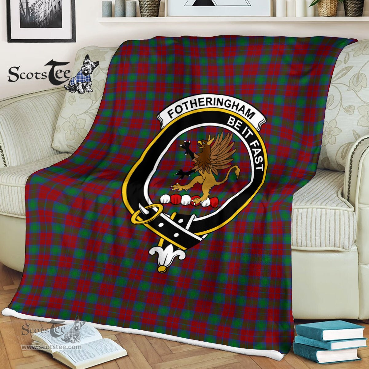 Plaid Blanket Fotheringham Clan Crest Badge Tartan Blanket Scottish Green Plaid Throw Blanket Tartan Plaid Fleece Blanket