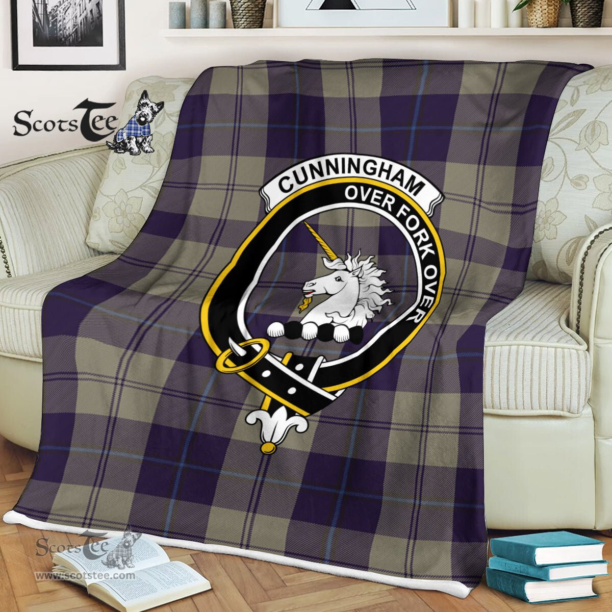Plaid Blanket Cunningham Dress Blue Dancers Clan Crest Badge Tartan Blanket Scottish Green Plaid Throw Blanket - Scotstee Shop