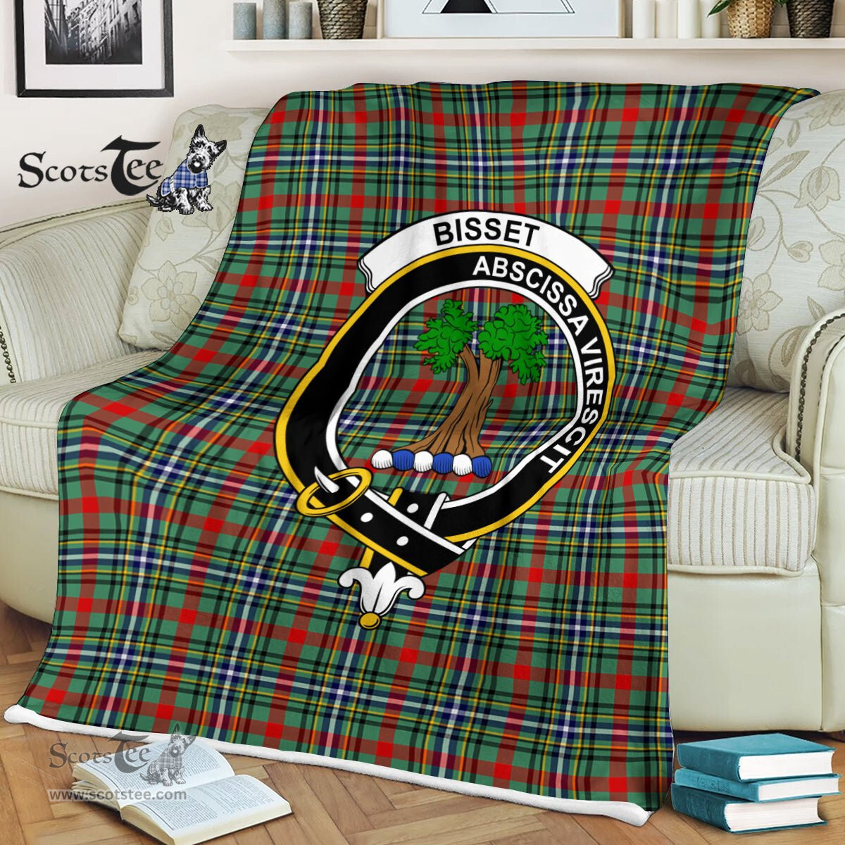 Plaid Blanket Bisset Clan Crest Badge Tartan Blanket Scottish Blue Plaid Throw Blanket Tartan Plaid Fleece Blanket