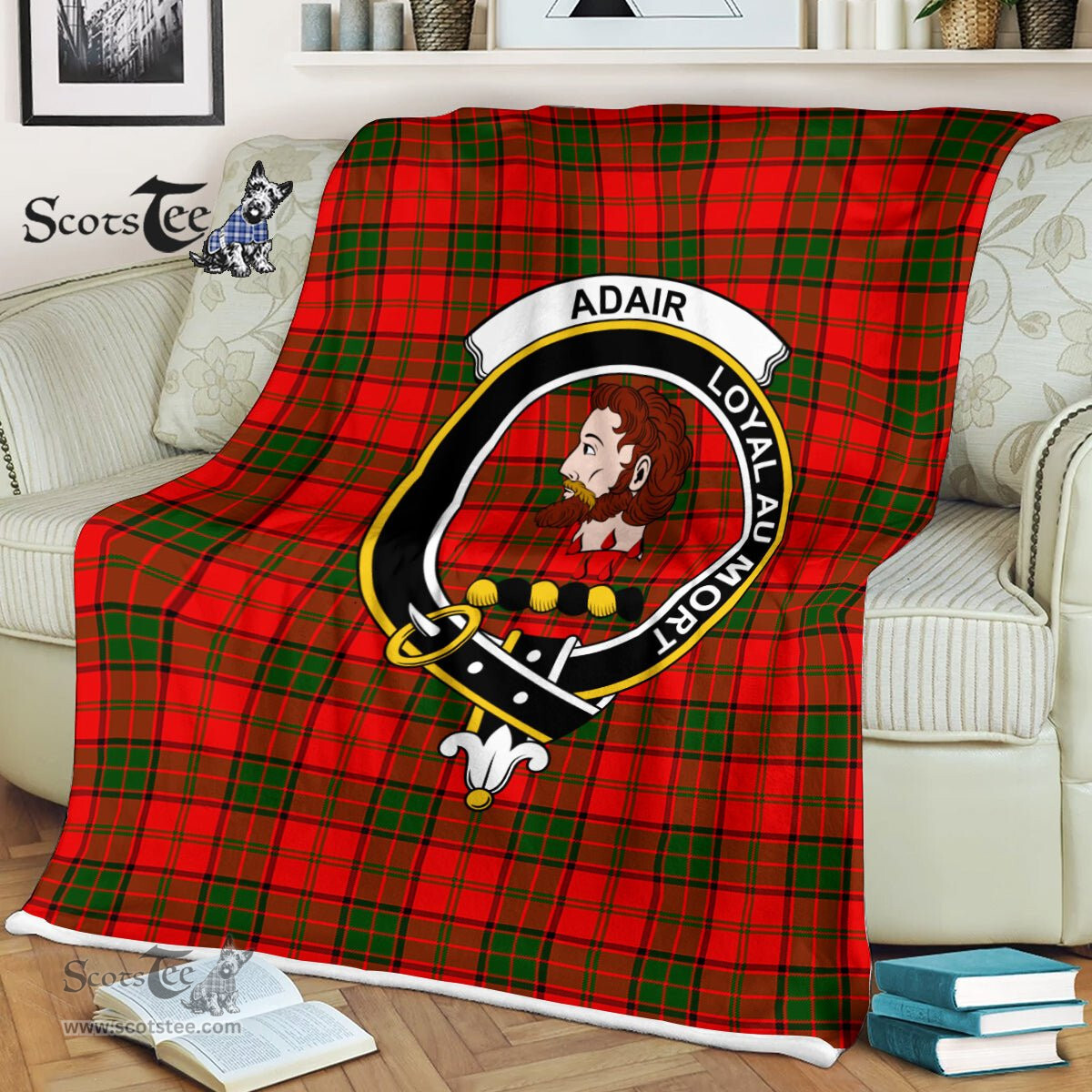 Plaid Blanket Adair Clan Crest Badge Tartan Blanket Scottish Red Plaid Throw Blanket Tartan Plaid Fleece Blanket