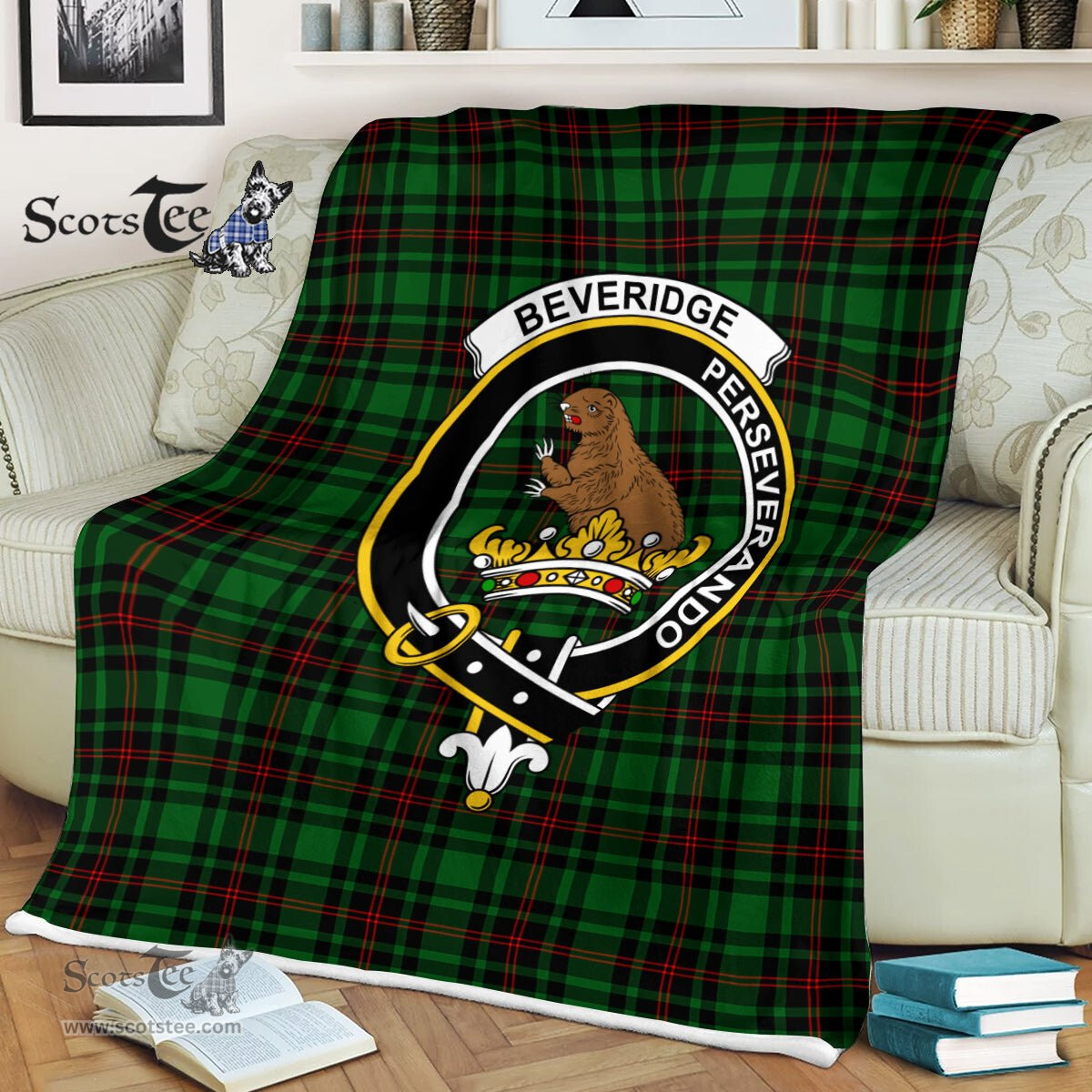 Plaid Blanket Beveridge Clan Crest Badge Tartan Blanket Scottish Blue Plaid Throw Blanket Tartan Plaid Fleece Blanket