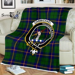Plaid Blanket Carmichael Modern Clan Crest Badge Tartan Blanket Scottish Green Plaid Throw Blanket - Scotstee Shop