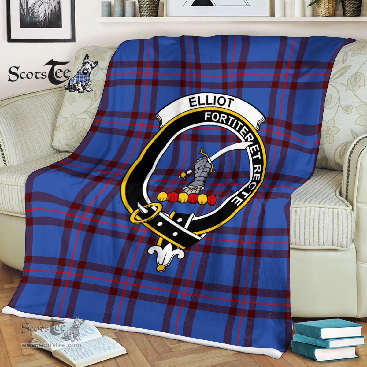 Plaid Blanket Elliot Clan Crest Badge Tartan Blanket Scottish Green Plaid Throw Blanket Tartan Plaid Fleece Blanket