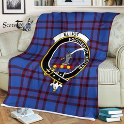 Plaid Blanket Elliot Clan Crest Badge Tartan Blanket Scottish Green Plaid Throw Blanket Tartan Plaid Fleece Blanket