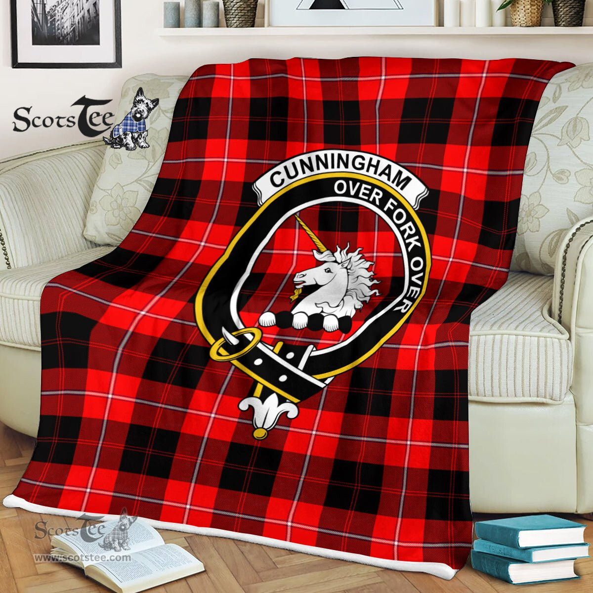 Plaid Blanket Cunningham Modern Clan Crest Badge Tartan Blanket Scottish Green Plaid Throw Blanket Tartan Plaid Fleece Blanket