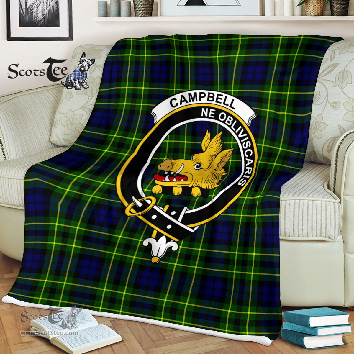 Plaid Blanket Campbell Of Breadalbane Modern Clan Crest Badge Tartan Blanket Scottish Green Plaid Throw Blanket - Scotstee Shop