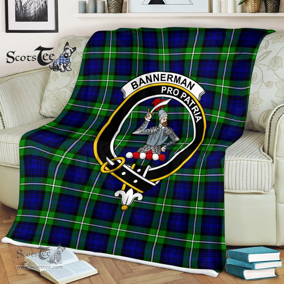 Plaid Blanket Bannerman Clan Crest Badge Tartan Blanket Scottish Blue Plaid Throw Blanket Tartan Plaid Fleece Blanket