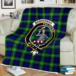 Plaid Blanket Bannerman Clan Crest Badge Tartan Blanket Scottish Blue Plaid Throw Blanket Tartan Plaid Fleece Blanket